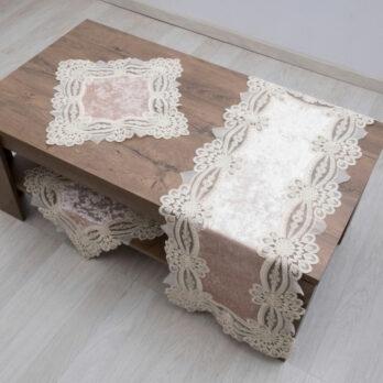 Σετ Τραβέρσα 35x100 & Πετσετάκια 35x35 Βελούδο με Κέντημα Σχέδιο 9131